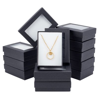 NBEADS 24 PCS Black Gift Boxes with Window Presentation Box with Padding - Birthday Gift Box - Necklace Box Earring Box Ring Box Cardboard Jewelry Boxes 3.54"x2.56"x1.1"