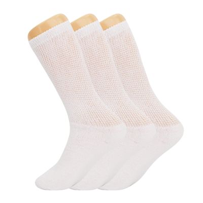 AWS/American Made Diabetic Crew Socks for Men Seamless Loose Fit Socks with Non Binding Top (White, 3 Pairs, Socks Size 10-13)
