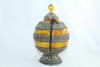 Rajasthan Gems Old Tibetan Silver on Processed Amber Stone Urn Turquoise & Orange Stones view 2