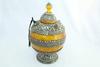Rajasthan Gems Old Tibetan Silver on Processed Amber Stone Urn Turquoise & Orange Stones view 4