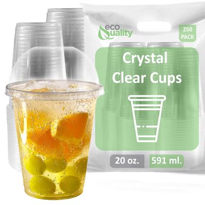 20 oz Cups, 250 Pack Iced Coffee Go Cups with Dome Lids - Clear Plastic Disposable PET Cups for Cold Drinks, Smoothies, Parfaits, Juices, Sodas, and Cocktails, Perfect for Parties, Cafs, and Events