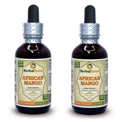 African Mango, Black Myrobalan (Irvingia Gabonensis) Dried Seed Liquid Extract (Brand Name: HerbalTerra, Proudly Made in USA) 2x2 oz