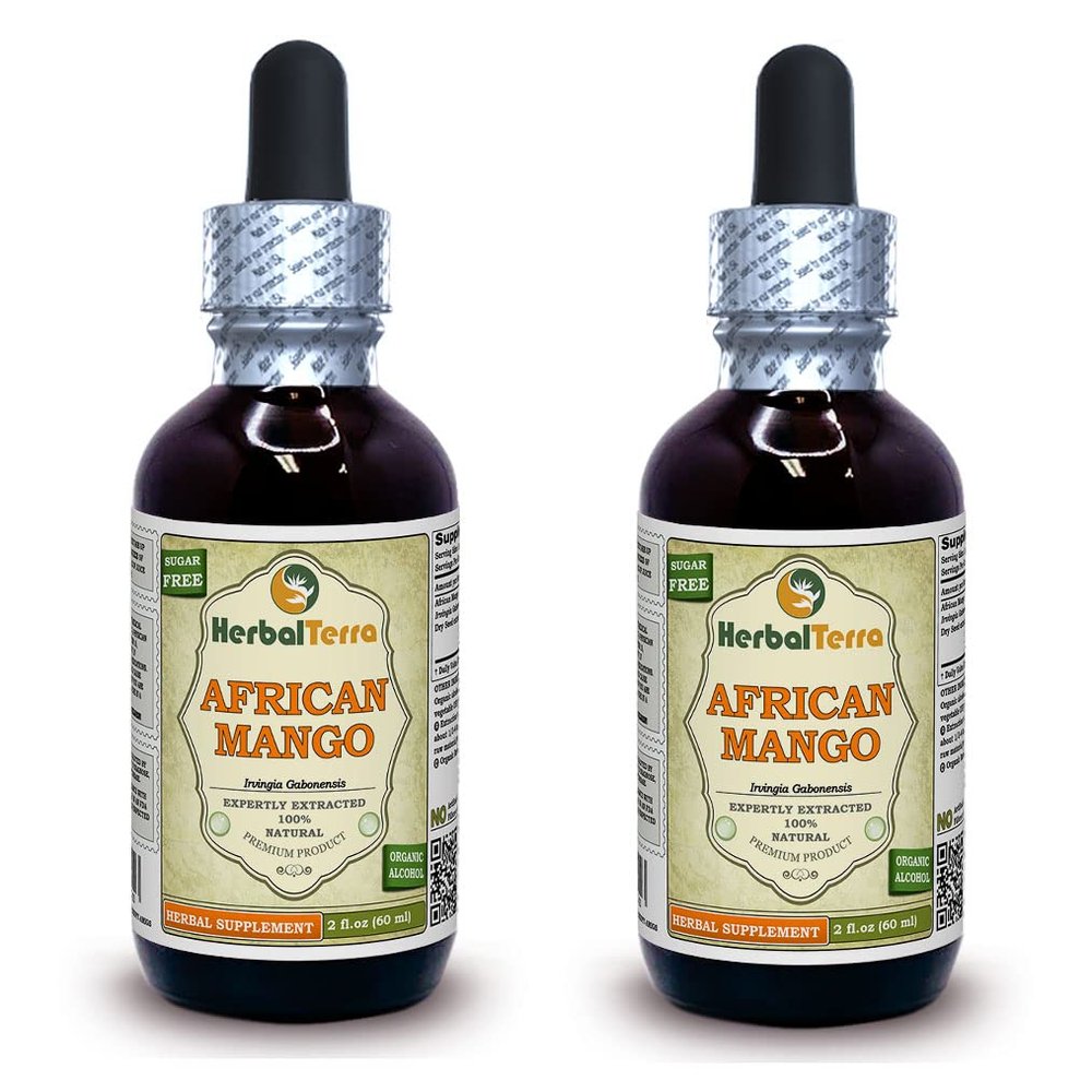 African Mango, Black Myrobalan (Irvingia Gabonensis) Dried Seed Liquid Extract (Brand Name: HerbalTerra, Proudly Made in USA) 2x2 oz