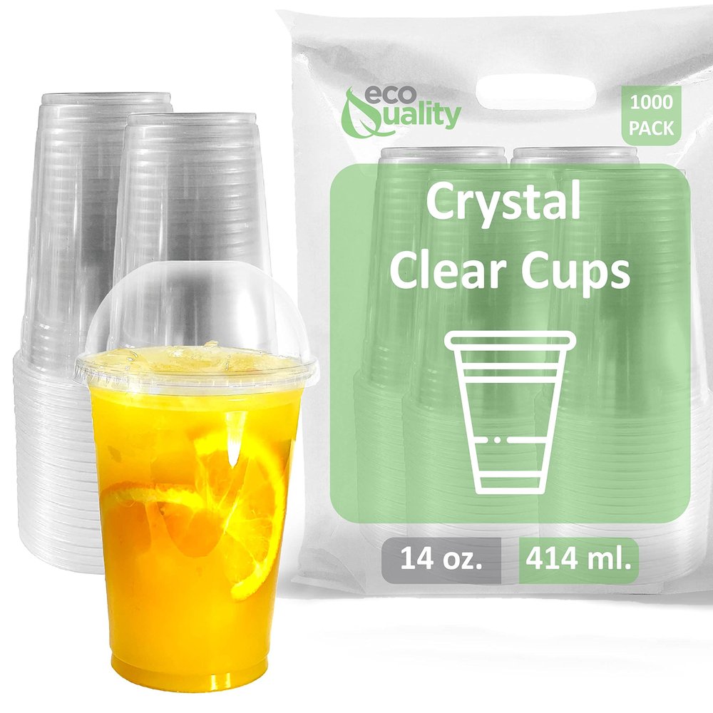 14 oz Cups, 1000 Pack | Iced Coffee Go Cups and Dome Lids | Cold Smoothie | Plastic Cups with Dome Lids | Clear Plastic Disposable Pet Cup | Ideal for Coffee, Parfait, Juice, Soda, Cocktail,Party Cups