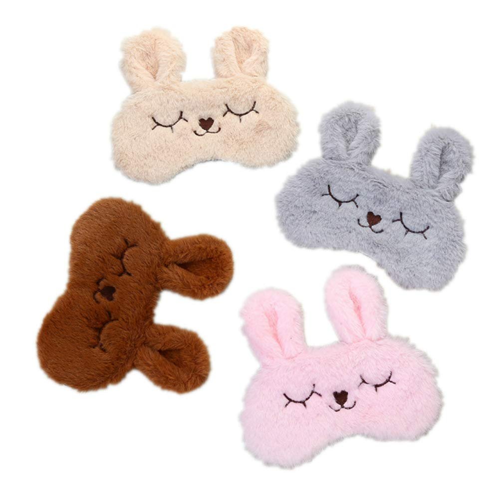 4 Pack Cute Animal Rabbit Sleeping Eye Mask Soft Plush Blindfold Sleep Masks Eye Cover for Kids Girls Women Home Sleeping