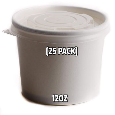 [25 Count] 12 oz Disposable White Paper Soup Containers with Plastic Lids - Half Pint Ice Cream Containers, Frozen Yogurt Cups, Restaurant, Microwavable, Take Out, to Go Deli Containers, Recyclable
