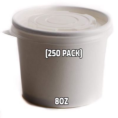 [250 Count] 8 oz Disposable White Paper Soup Containers with Plastic Lids - Half Pint Ice Cream Containers, Frozen Yogurt Cups, Restaurant, Microwavable, Take Out, to Go Deli Containers, Recyclable