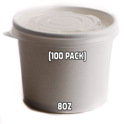 [100 Count] 8 oz Disposable White Paper Soup Containers with Plastic Lids - Half Pint Ice Cream Containers, Frozen Yogurt Cups, Restaurant, Microwavable, Take Out, to Go Deli Containers, Recyclable