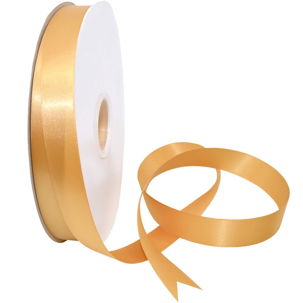 Morex Ribbon 08822/00-690 Double Face Satin Ribbon 7/8" X 100 YD Old Gold Ribbon for Gift Wrapping, Birthday Gift Cards, Satin Dress for Women, Silk Ribbons for Crafts, Wedding Gifts for Couple