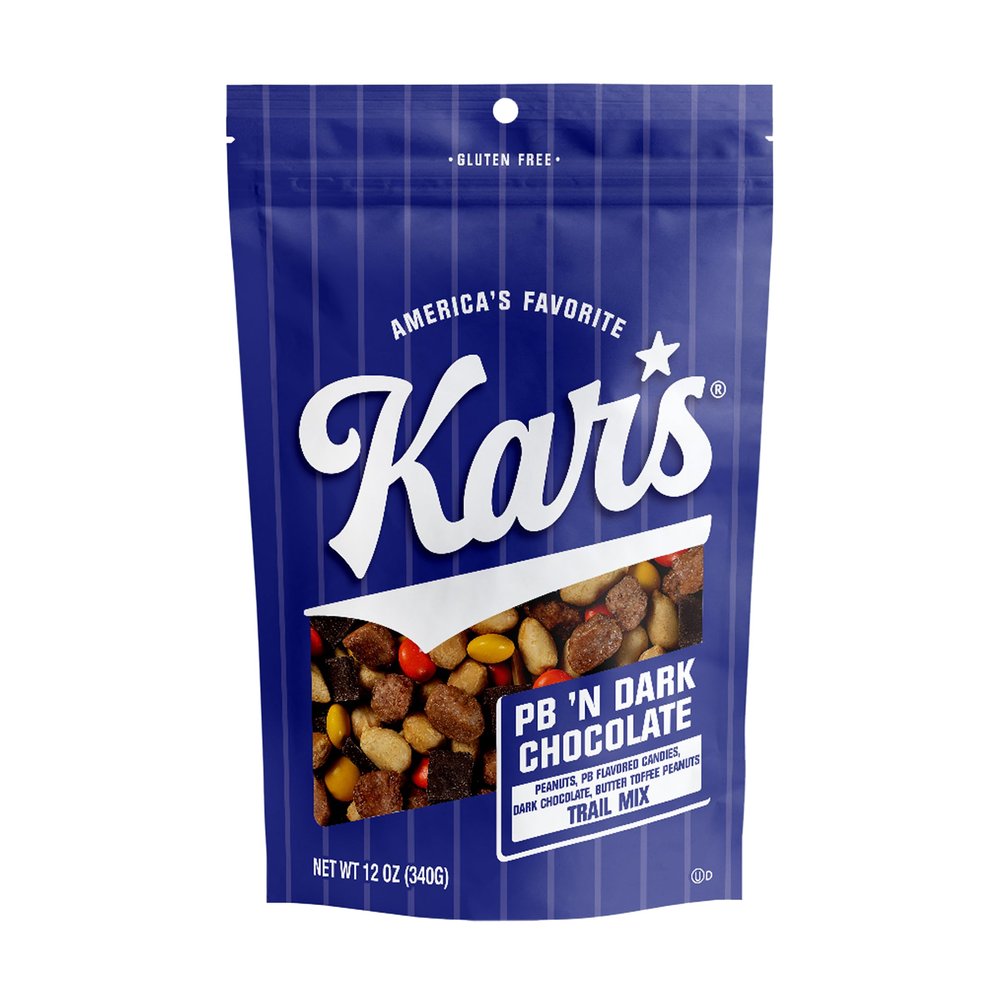 Kar's Nuts Peanut Butter 'N Dark Chocolate Trail Mix Snacks - Roasted Peanuts, Peanut Butter Candies, Dark Chocolate & Butter Toffee Peanuts, 12 oz Resealable Pouch (Pack of 6)