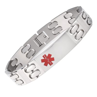 LinnaLove Free Engraving Titanium Medical Alert id Bracelets for Men(7.5")