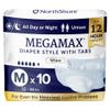 NorthShore MegaMax Adult Overnight Diapers, 12-Hour Tab-Style, Medium, 10 Count Bag, White, 32-44 inches, Unisex Incontinence Underwear view 1