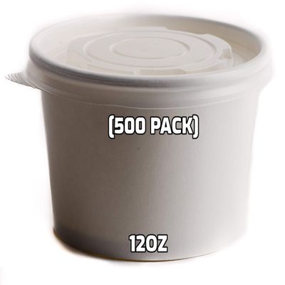 [500 Count] 12 oz Disposable White Paper Soup Containers with Plastic Lids - Half Pint Ice Cream Containers, Frozen Yogurt Cups, Restaurant, Microwavable, Take Out, to Go Deli Containers, Recyclable