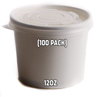 [100 Count] 12 oz Disposable White Paper Soup Containers with Plastic Lids - Half Pint Ice Cream Containers, Frozen Yogurt Cups, Restaurant, Microwavable, Take Out, to Go Deli Containers, Recyclable