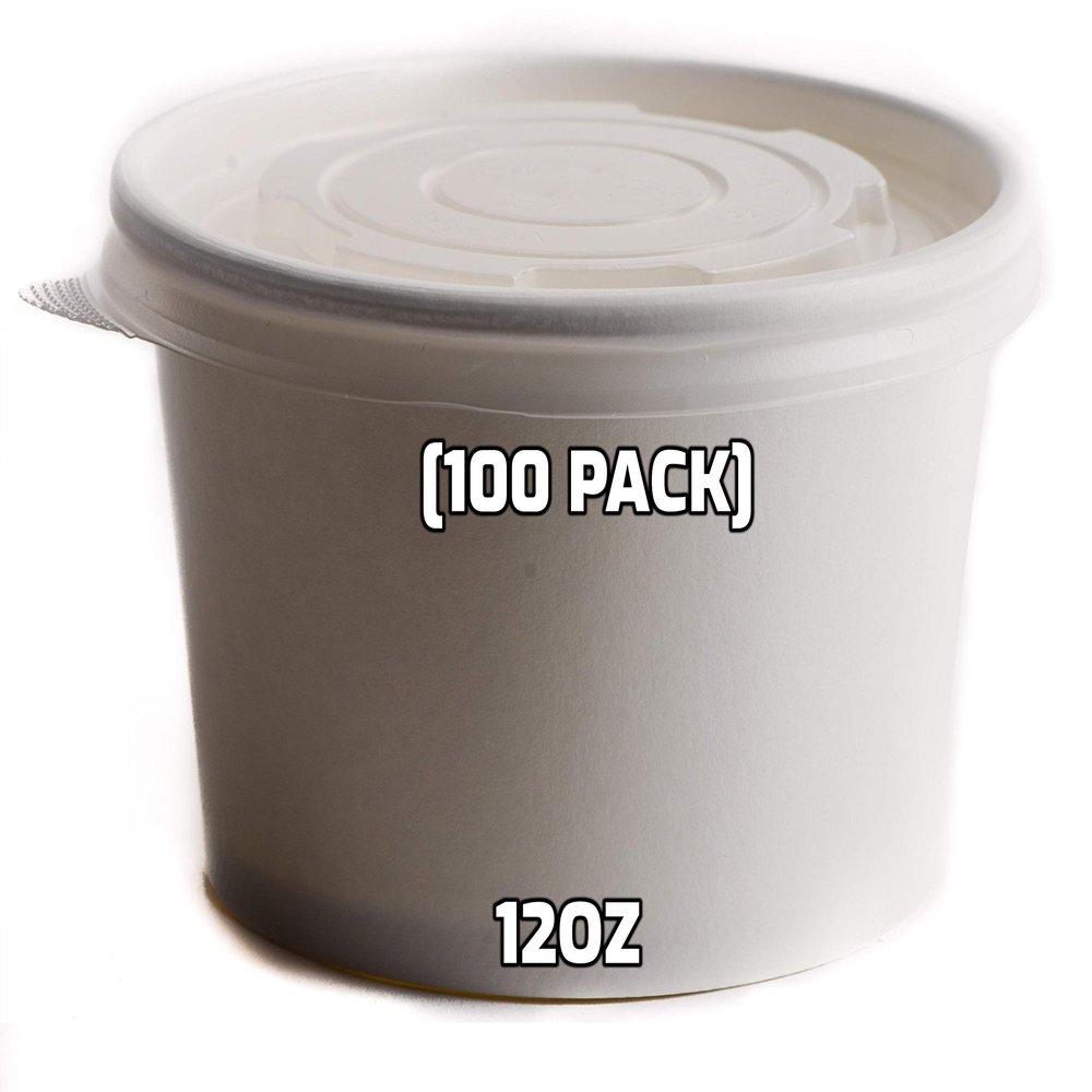 [100 Count] 12 oz Disposable White Paper Soup Containers with Plastic Lids - Half Pint Ice Cream Containers, Frozen Yogurt Cups, Restaurant, Microwavable, Take Out, to Go Deli Containers, Recyclable