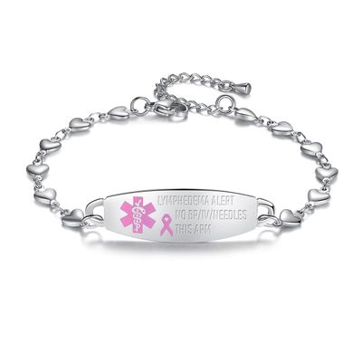 LinnaLove Heart Medical alert bracelet for Women Fashion Medical ID bracelets with Free engravingSilver-NO BP/IV/NEEDLES THIS ARM 