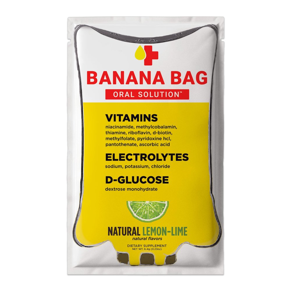 Banana Bag Oral Solution Packets  Natural Lemon Lime 5pk | A Refreshing Blend of Electrolytes, Vitamin C, and B-Complex for Daily Hydration and Energy | Perfect for Any Lifestyle.