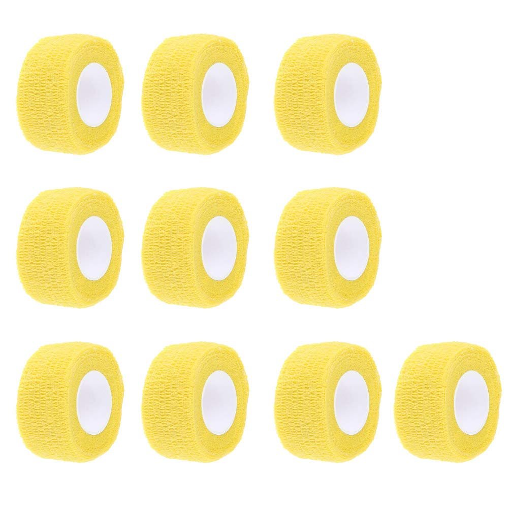 ESUPPORT 1 Inches X 5 Yards Yellow Self Adherent Cohesive Wrap Bandages Adhesive Wounds Strong Elastic First Aid Tape for Sport Wrist Ankle 10 Count