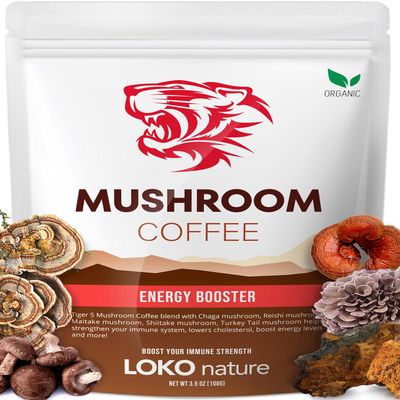Tiger Organic 5 Mushroom Instant Coffee  30 Servings with 100% Arabica | Immune System Booster, Reishi, Maitake, Shiitake, Chaga & Turkey Tail Mushrooms | Gluten & Dairy Free, Vegan - Natural Energy