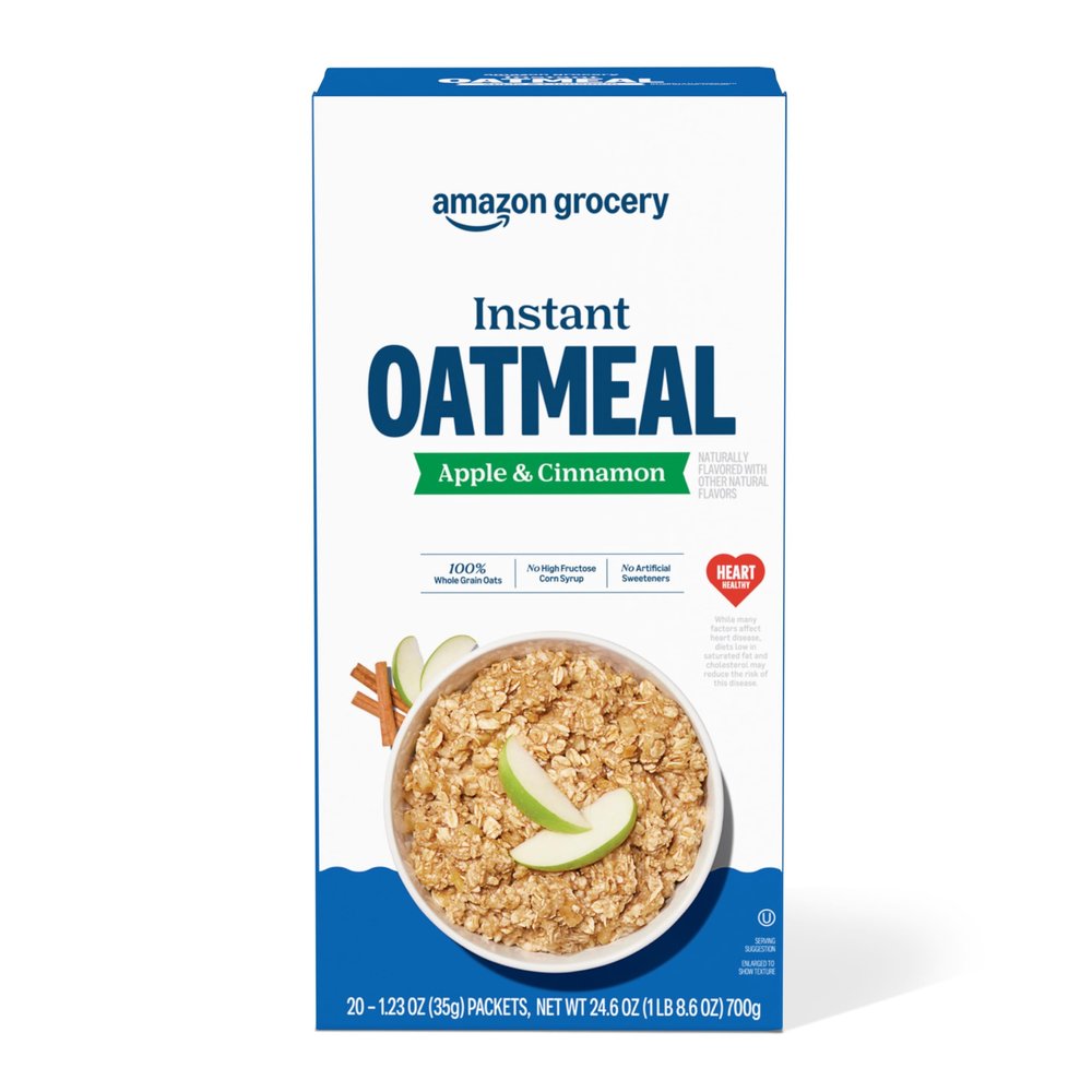 Amazon Grocery, Apple & Cinnamon Instant Oatmeal, 1.23 Oz, 20 Ct (Previously Happy Belly, Packaging May Vary)