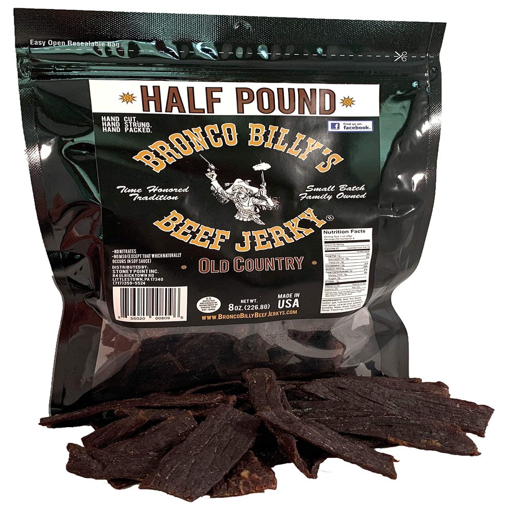 Bronco Billy's Beef Jerky Hickory Smoked Old Country Half Pound Resealable Bag