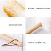 Lambs Wool Duster with Solid Bamboo Handle,Leather Hang Strap,18.9 inch Long,Natural Feather Duster for Cleaning Ceiling Fans,Window Blinds,Computer Screens,Bookshelves etc view 3