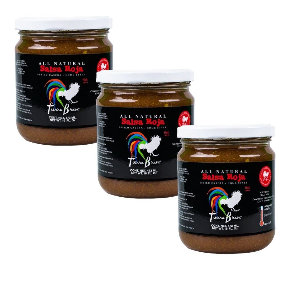 Tierra Brava Homemade Salsa Roja. Authentic Mexican Food. Traditional recipe, all-natural. NON-GMO, Gluten Free, Vegan. 4 Pack (16 Oz each).