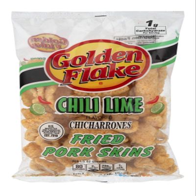 Golden Flake Pork Skins, Chili Lime, 3 oz Bags (Pack of 4)