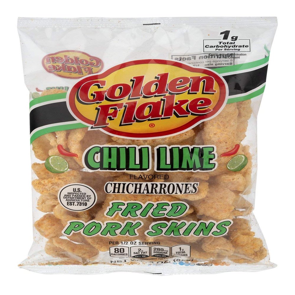 Golden Flake Pork Skins, Chili Lime, 3 oz Bags (Pack of 4)