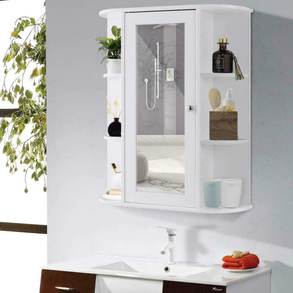 Elegant Modern Look Features Multipurpose Wall Mount Cabinet Storage Shelf Bathroom Furniture Storage Media Medicine Wood, Single Door Mirror Shelves Organizer Multi-Function