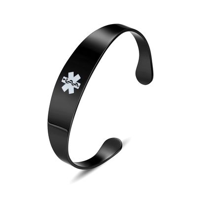 LinnaLove Stylish medical alert bangle bracelets for women with Free Custom Engraving (Black)