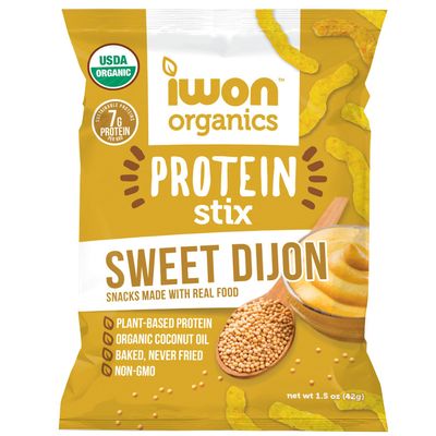 IWON Organics Sweet Dijon Flavor Snack Stix, High Protein and Organic Healthy Snacks, 8 Bags, 1.5 Ounce