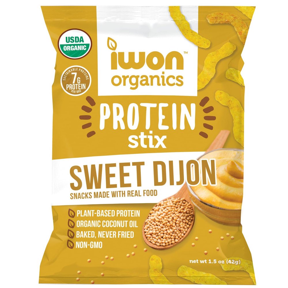 IWON Organics Sweet Dijon Flavor Snack Stix, High Protein and Organic Healthy Snacks, 8 Bags, 1.5 Ounce