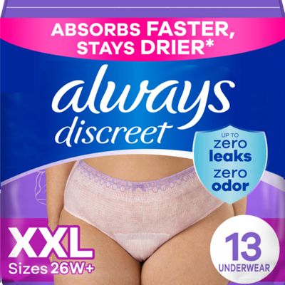 Always Discreet Adult Incontinence Underwear for Women and Postpartum Underwear, XXL, Up to 100% Bladder Leak Protection, 13 Count