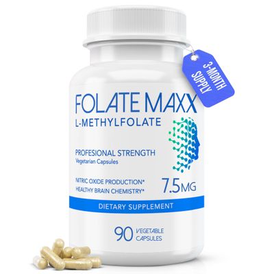 FOLATE MAXX L Methylfolate 7.5mg  Methylfolate Supplement for Women & Men  High Potency Methylated Vitamin B9 5-MTHF for Energy, Mood & Focus  Non-GMO, Gluten-Free, 90 Capsules (3-Month Supply)