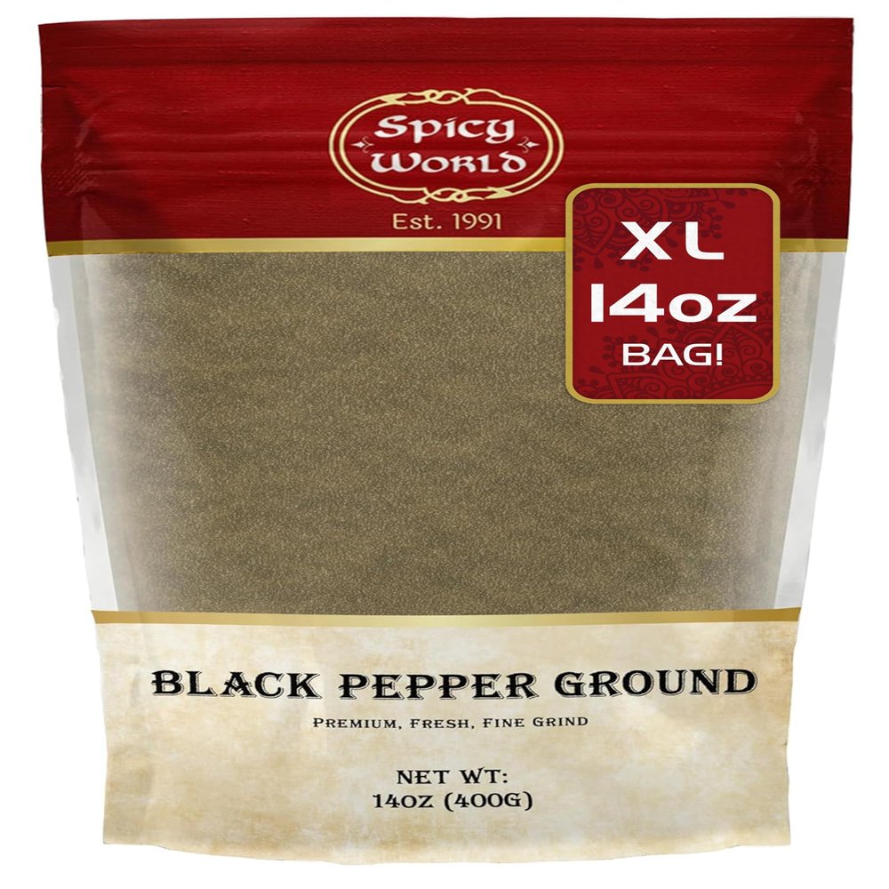 Ground Black Pepper Fine Grind Pure 14 Ounce (400g) - by Spicy World