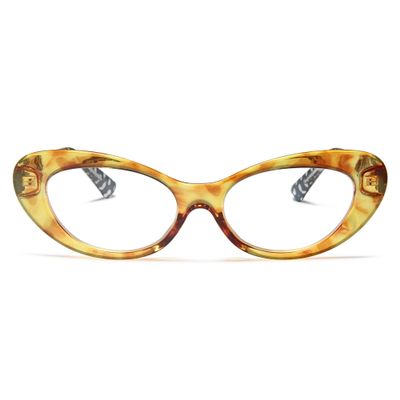 2SeeLife Oversized Cat Eye Reading Glasses for Women Medium-Large Fit, Sturdy Frame, Spring Hinges, Premium Cateye Readers, Honey Yellow, +1.50