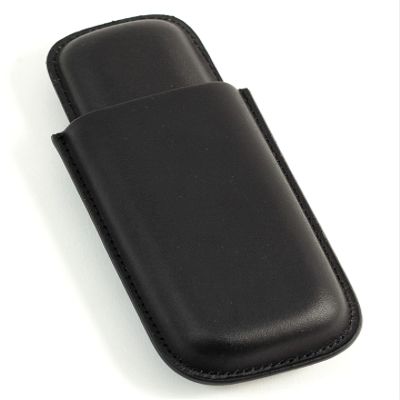 Cigar Cases & Holders -"Santiago" Black Leather Two Cigar CASE