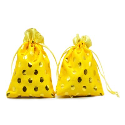 10 Pcs Gota Polka Potli Pouches Colorful for Gifts, Jewellery, Chocolates, Shagun, Party & DIY Craft Work - Yellow