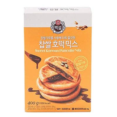 Korean Fancy Hotcake Mix; CJ Beksul Korean Sweet & Green Tea Pancake Mix, Hotteok (14.10 oz, 400g) ;  CJ  ,  ;      (Sweet, 2 Packs)