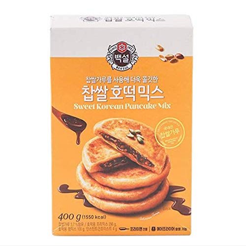 Korean Fancy Hotcake Mix; CJ Beksul Korean Sweet & Green Tea Pancake Mix, Hotteok (14.10 oz, 400g) ; CJ , ; (Sweet, 2 Packs)