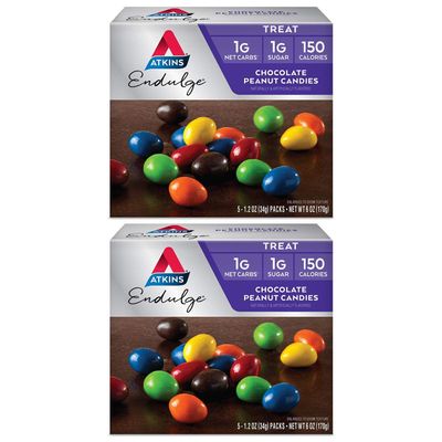 Atkins Endulge Treat Chocolate Peanut Candies | 5 Bags of 1.2 oz Each Per Pack | (2-Packs)