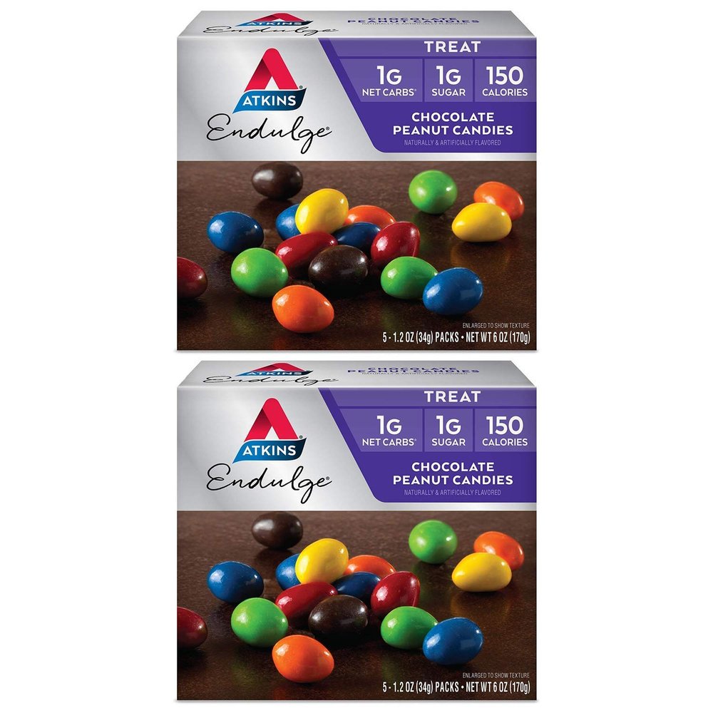 Atkins Endulge Treat Chocolate Peanut Candies | 5 Bags of 1.2 oz Each Per Pack | (2-Packs)