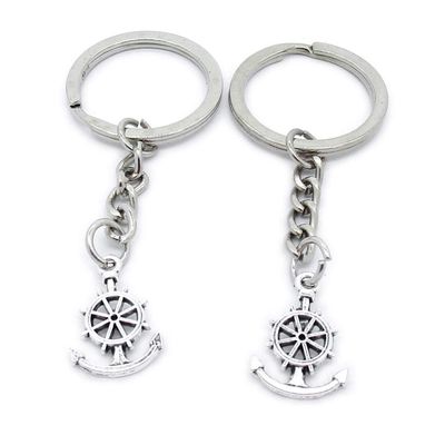 50 PCS Antique Silver Keyrings Keychains Key Ring Chains Tags Clasps AA461 Boat Anchor Rudder