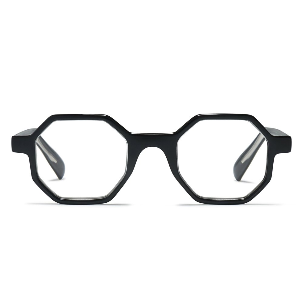 2SeeLife Oversized Hexagon TR-90 Reading Glasses for Men & Women MediumWide Fit, Durable, Spring Hinges, Premium Readers, Black, +1.00