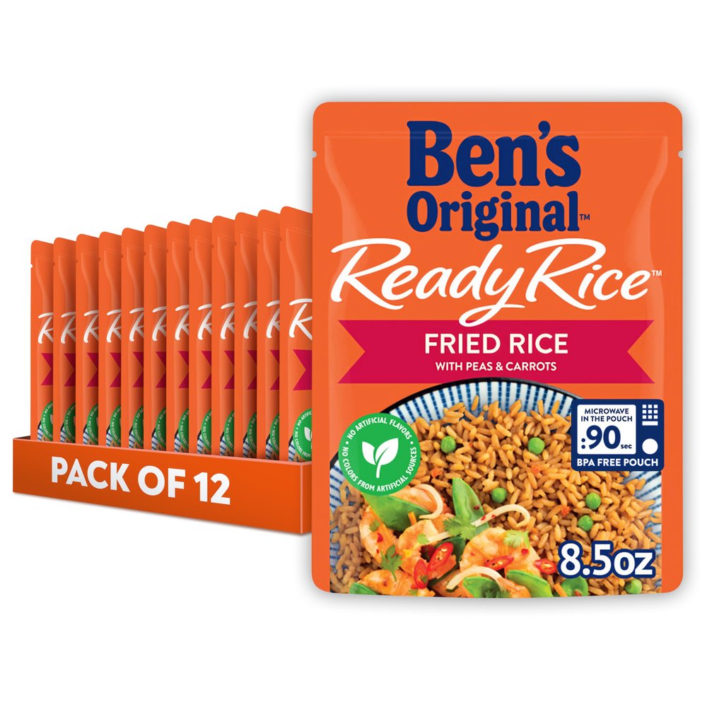 Ben's Original Ready Rice Fried Rice With Peas and Carrots, Microwave Rice for an Easy Lunch, No Artificial Flavors or Colors - 8.5 oz Pouch (Pack of 12)