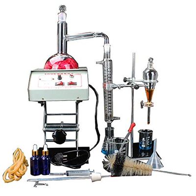 1000ml Lab Essential Oil Steam Distillation Apparatus Glassware Kits Water Distiller Purifier Distillation Device Set Home Distiller Oil Extraction Chemical Experiment Equipment with Heater Lift