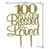 100 Years Blessed & Loved Cake Topper, 100th Birthday Wedding Anniversary Party Decorations (Gold Glitter) view 2