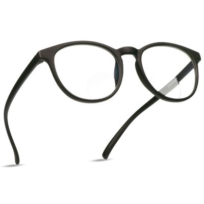 LifeArt Bifocal Reading Glasses with Round Lenses, Blue Light Blocking Glasses for Women Men, Anti Glare, Reduce Eyestrain (Black,+0.00/+ 2.50 Magnification)