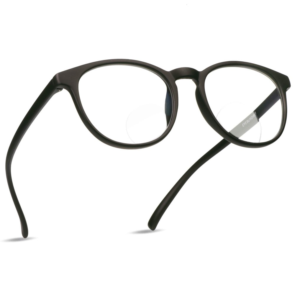 LifeArt Bifocal Reading Glasses with Round Lenses, Blue Light Blocking Glasses for Women Men, Anti Glare, Reduce Eyestrain (Black,+0.00/+ 2.50 Magnification)